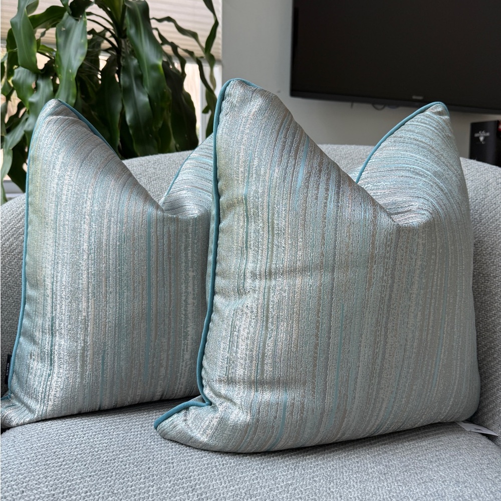 Caldeira Luxury Teal Gray Silver Platinum Textured  Metallic Square Pillow Decor